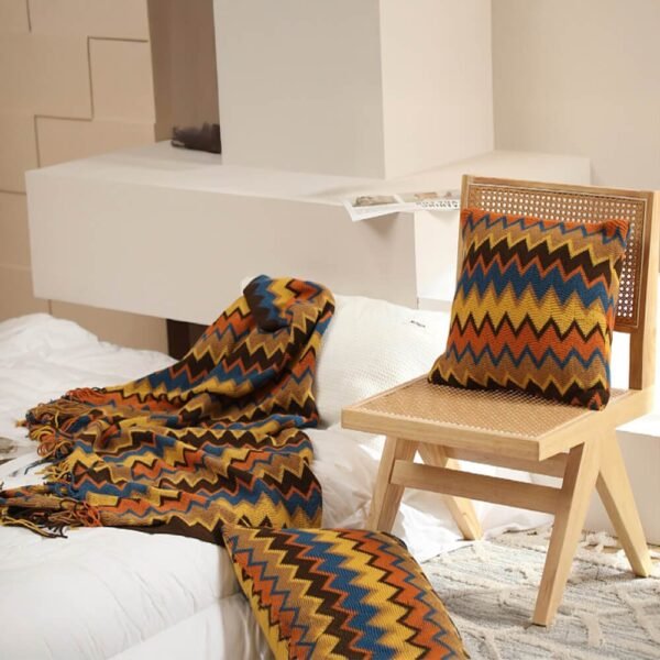 Bohemian Soft Knit Multi-Use Crochet Blanket with Tassels - Image 5