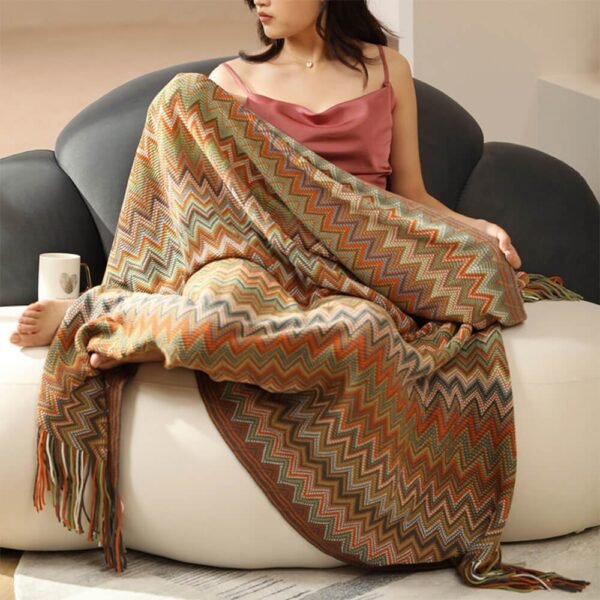 Bohemian Soft Knit Multi-Use Crochet Blanket with Tassels - Image 11