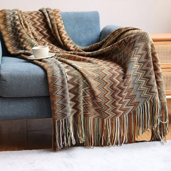 Bohemian Soft Knit Multi-Use Crochet Blanket with Tassels - Image 18
