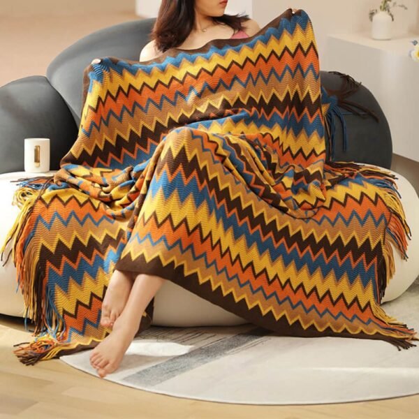 Bohemian Soft Knit Multi-Use Crochet Blanket with Tassels - Image 3