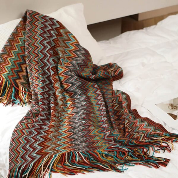 Bohemian Soft Knit Multi-Use Crochet Blanket with Tassels - Image 9