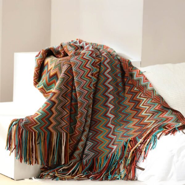 Bohemian Soft Knit Multi-Use Crochet Blanket with Tassels - Image 7