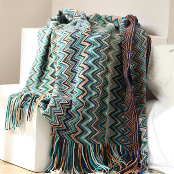 Bohemian Soft Knit Multi-Use Crochet Blanket with Tassels - Image 13