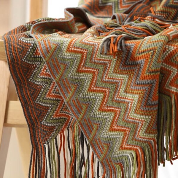 Bohemian Soft Knit Multi-Use Crochet Blanket with Tassels - Image 4