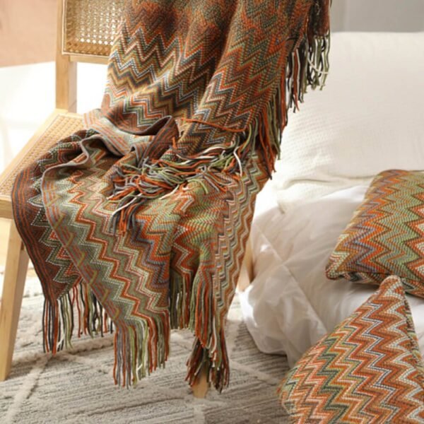 Bohemian Soft Knit Multi-Use Crochet Blanket with Tassels - Image 15