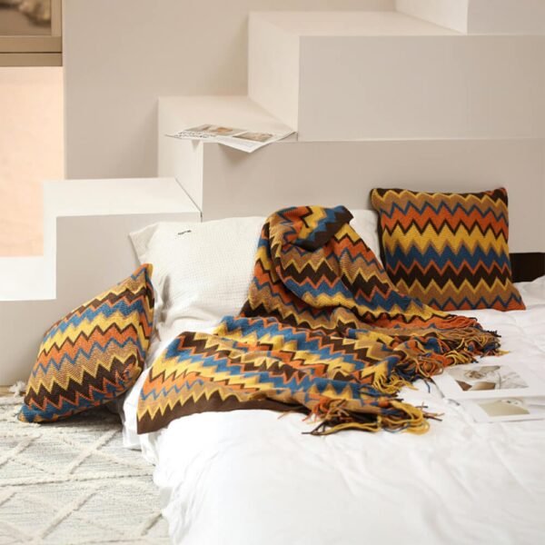 Bohemian Soft Knit Multi-Use Crochet Blanket with Tassels - Image 16