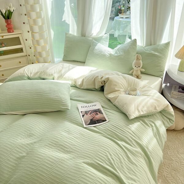 All-Seasons Seersucker Solid Color Comfort Bed Sheet Set - Image 2
