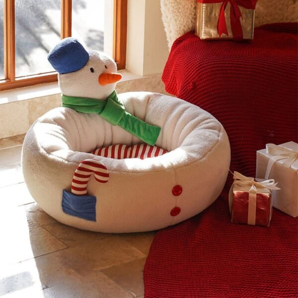 Christmas Snowman Shaped Cozy Cat Bed - Image 8