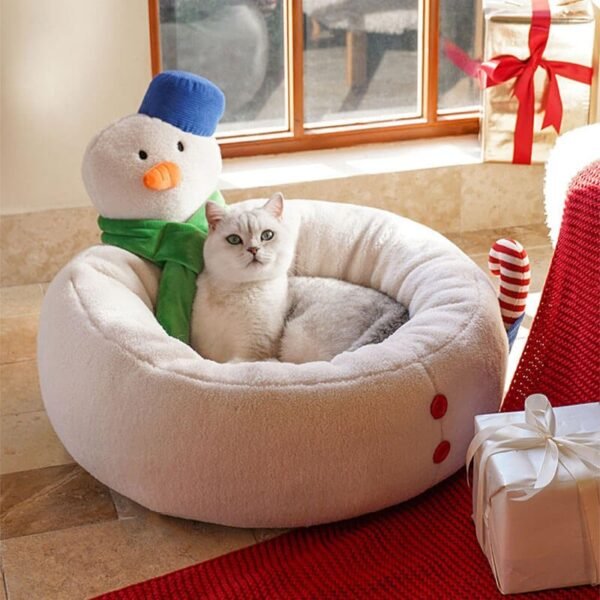 Christmas Snowman Shaped Cozy Cat Bed - Image 7
