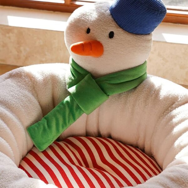 Christmas Snowman Shaped Cozy Cat Bed - Image 6