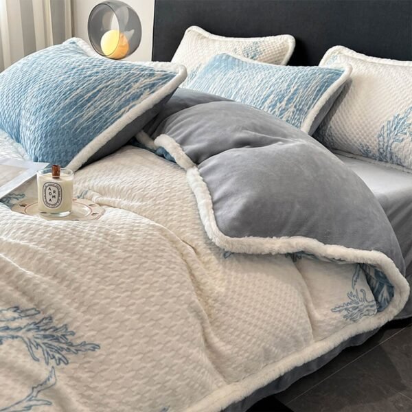 Breathable Waffle Textured Milk Velvet Warm Bed Sheet Set - Image 2