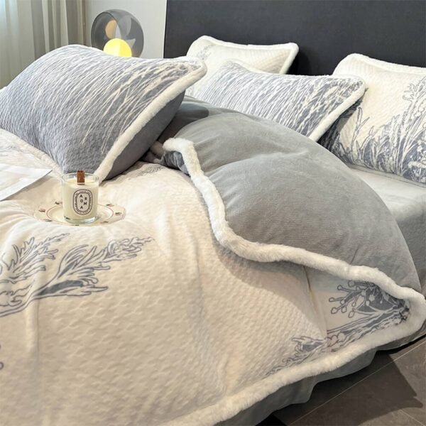 Breathable Waffle Textured Milk Velvet Warm Bed Sheet Set - Image 12