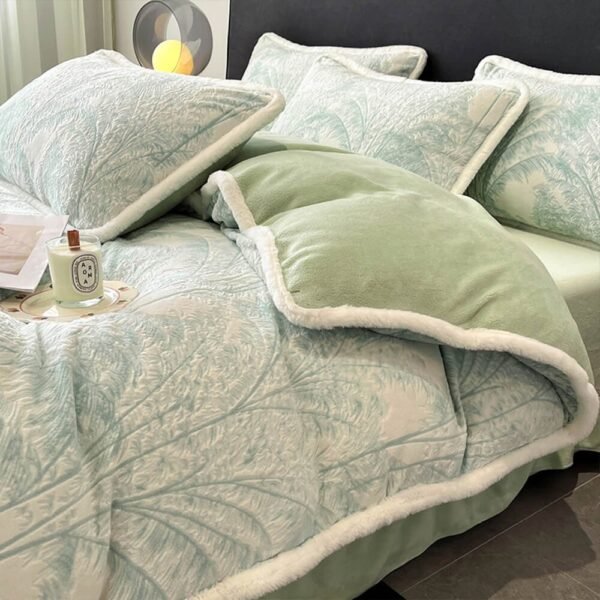 Breathable Waffle Textured Milk Velvet Warm Bed Sheet Set - Image 13