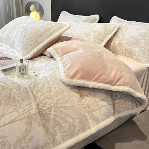 Breathable Waffle Textured Milk Velvet Warm Bed Sheet Set - Image 14