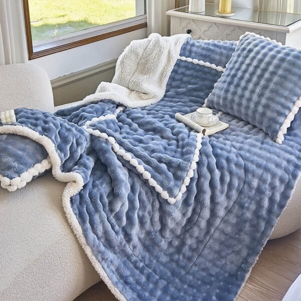 Bubble Faux Rabbit Fur Foldable Cushion Pillow 2-in-1 Nap Throw Blanket - Image 6