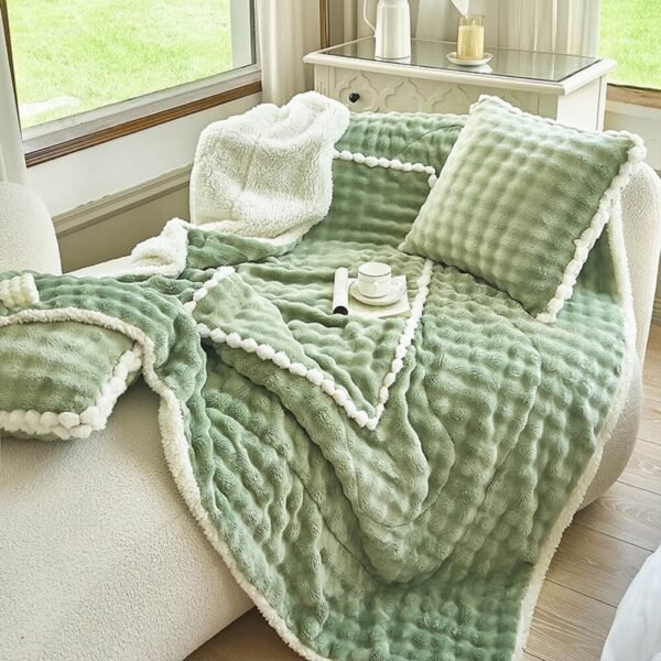 Bubble Faux Rabbit Fur Foldable Cushion Pillow 2-in-1 Nap Throw Blanket - Image 7