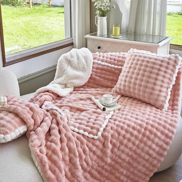 Bubble Faux Rabbit Fur Foldable Cushion Pillow 2-in-1 Nap Throw Blanket - Image 8