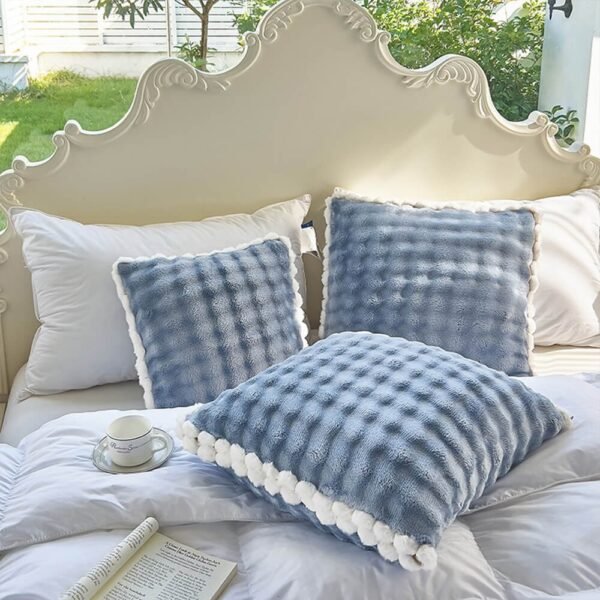 Bubble Faux Rabbit Fur Foldable Cushion Pillow 2-in-1 Nap Throw Blanket - Image 9