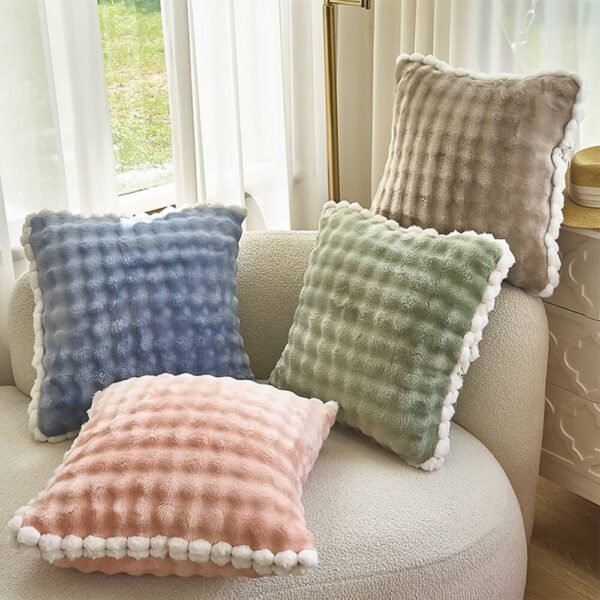 Bubble Faux Rabbit Fur Foldable Cushion Pillow 2-in-1 Nap Throw Blanket - Image 5