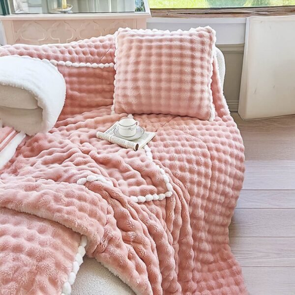Bubble Faux Rabbit Fur Foldable Cushion Pillow 2-in-1 Nap Throw Blanket - Image 11