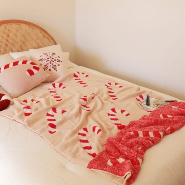 Christmas Candy Cane Cozy Knit Throw Blanket with Pillow - Image 8