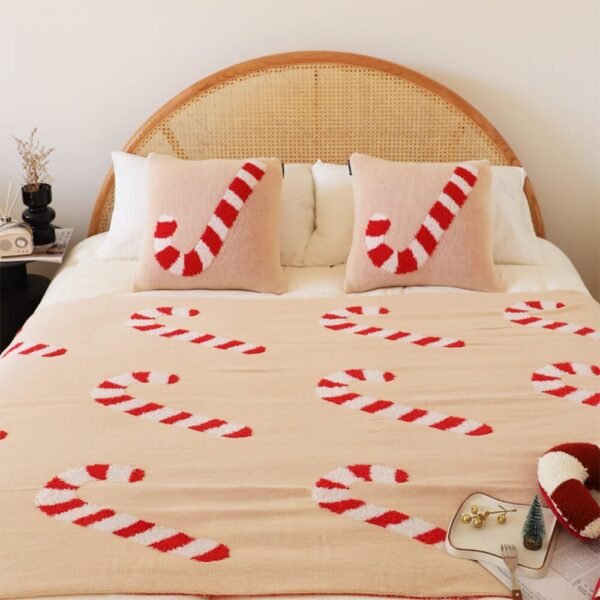 Christmas Candy Cane Cozy Knit Throw Blanket with Pillow - Image 7