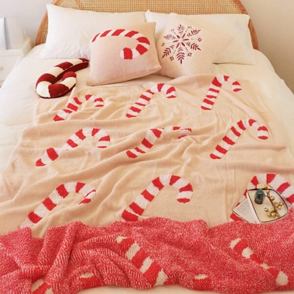 Christmas Candy Cane Cozy Knit Throw Blanket with Pillow - Image 6
