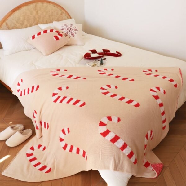 Christmas Candy Cane Cozy Knit Throw Blanket with Pillow - Image 5