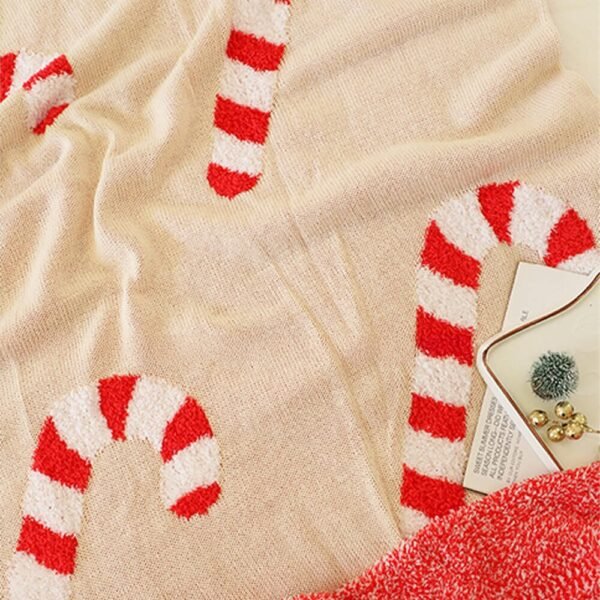 Christmas Candy Cane Cozy Knit Throw Blanket with Pillow - Image 4