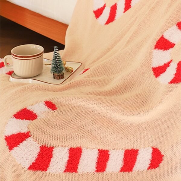 Christmas Candy Cane Cozy Knit Throw Blanket with Pillow - Image 3