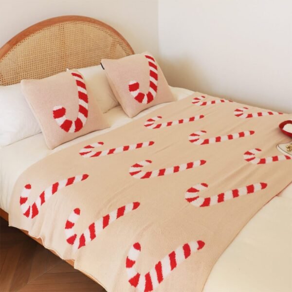 Christmas Candy Cane Cozy Knit Throw Blanket with Pillow - Image 9