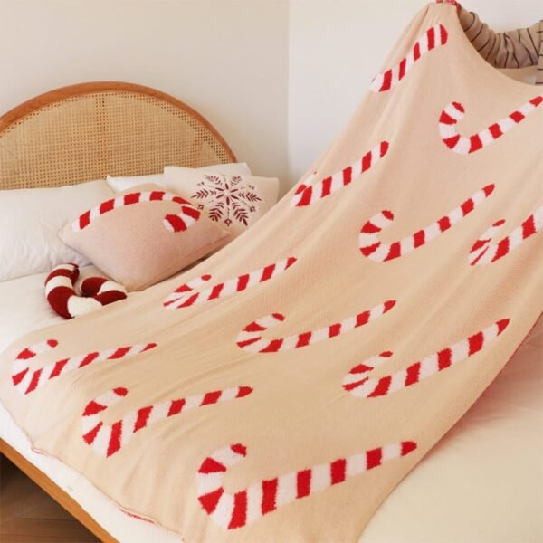 Christmas Candy Cane Cozy Knit Throw Blanket with Pillow - Image 2