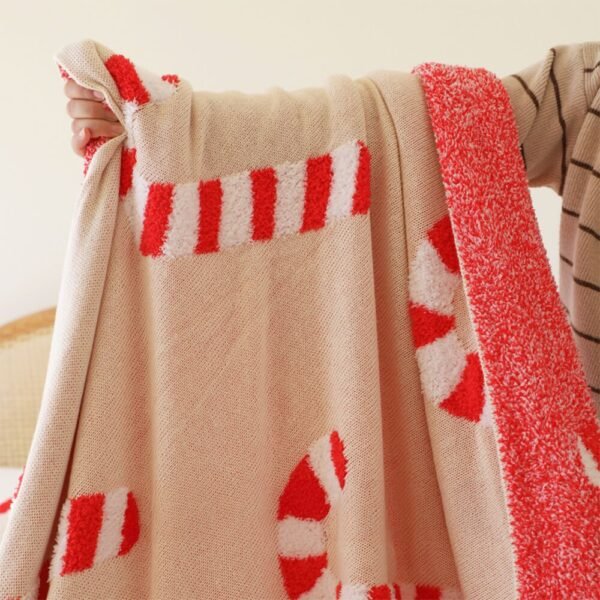 Christmas Candy Cane Cozy Knit Throw Blanket with Pillow - Image 10