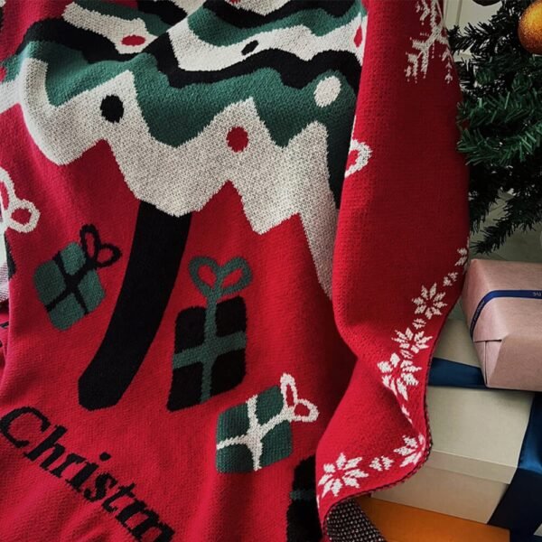 Christmas Tree Pattern Cozy Knitted Holiday Decor Throw Blanket - Image 4