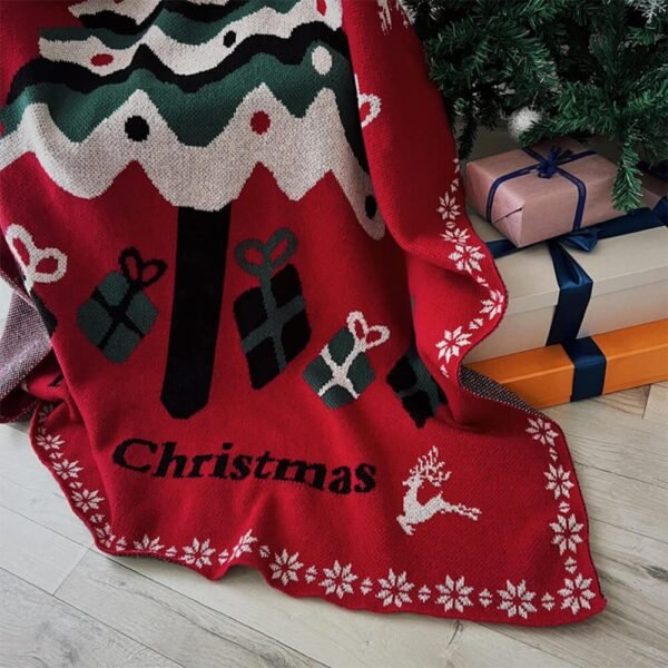 Christmas Tree Pattern Cozy Knitted Holiday Decor Throw Blanket - Image 5