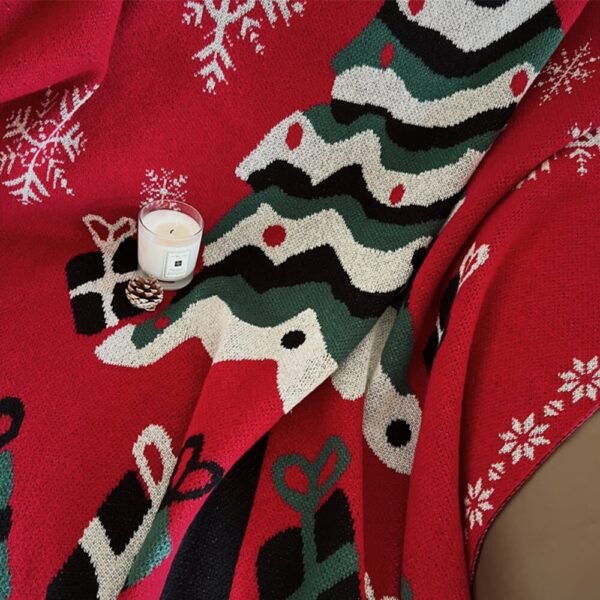 Christmas Tree Pattern Cozy Knitted Holiday Decor Throw Blanket - Image 2