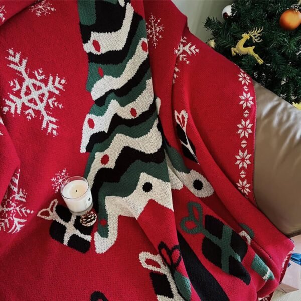 Christmas Tree Pattern Cozy Knitted Holiday Decor Throw Blanket - Image 6