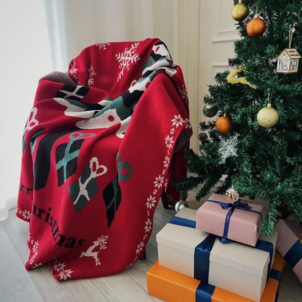 Christmas Tree Pattern Cozy Knitted Holiday Decor Throw Blanket - Image 7
