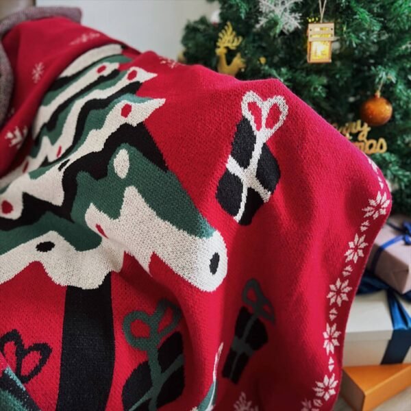 Christmas Tree Pattern Cozy Knitted Holiday Decor Throw Blanket - Image 3