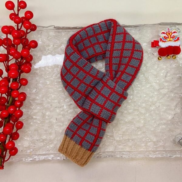 Cozy Red Argyle Knit Acrylic Adjustable Fit Dog Scarf - Image 10