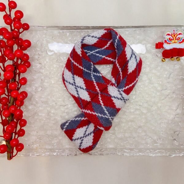 Cozy Red Argyle Knit Acrylic Adjustable Fit Dog Scarf - Image 11