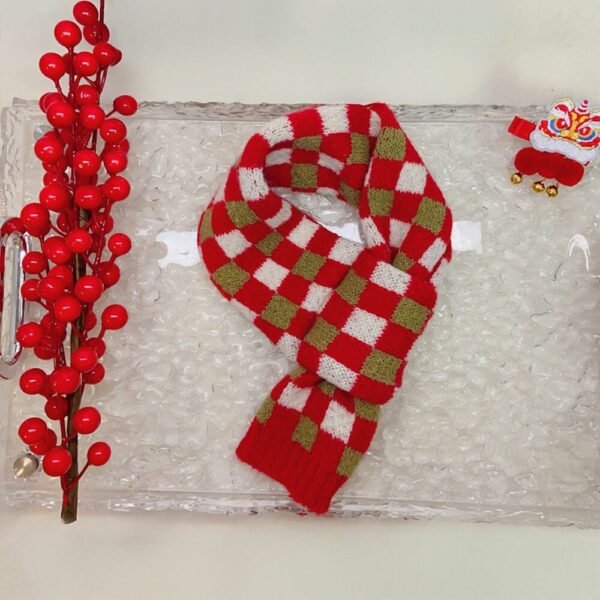 Cozy Red Argyle Knit Acrylic Adjustable Fit Dog Scarf - Image 12