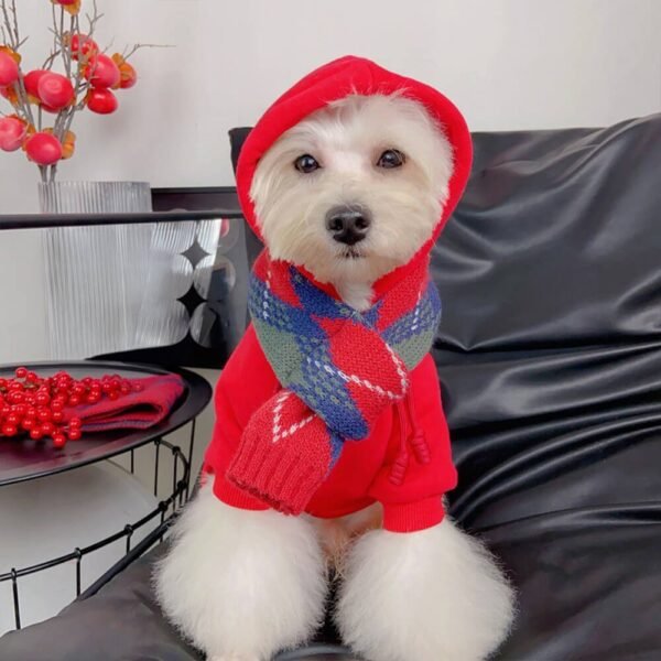Cozy Red Argyle Knit Acrylic Adjustable Fit Dog Scarf - Image 7