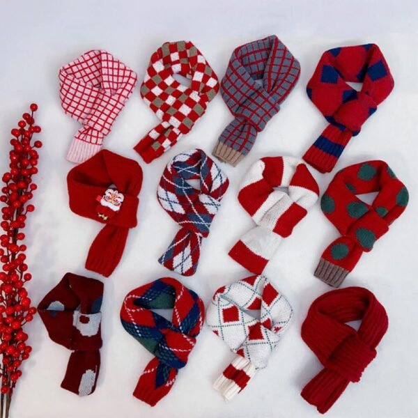 Cozy Red Argyle Knit Acrylic Adjustable Fit Dog Scarf - Image 2